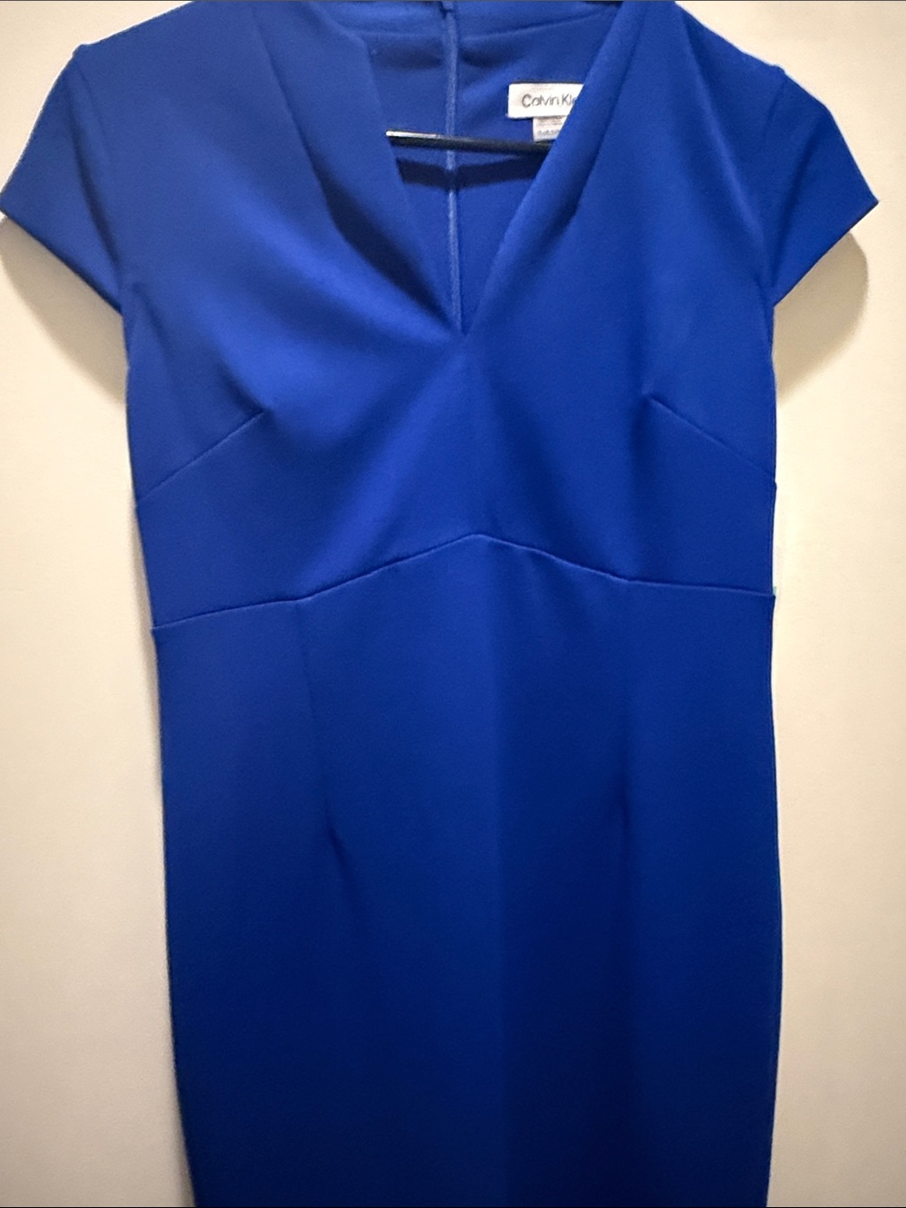 Calvin Klein Royal Blue V-Neck Midi Sheath Dress